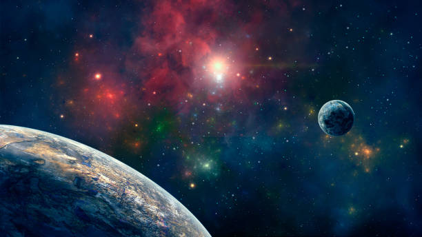 istock Space background. Colorful nebula with two planet 1184580986