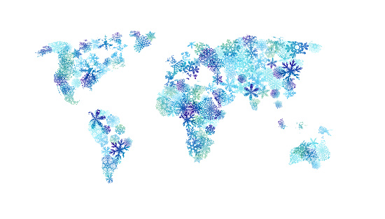 World map from snowflakes.