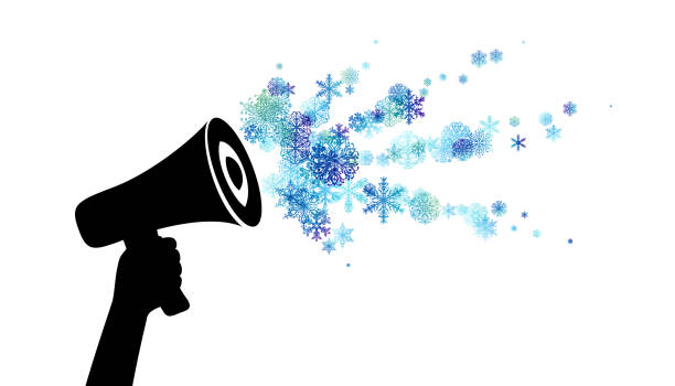 ilustrações, clipart, desenhos animados e ícones de grite com onda sonora de flocos de neve. - winter public speaker megaphone snow