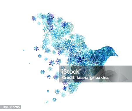 istock Flying bird with wings from snowflakes. 1184582286