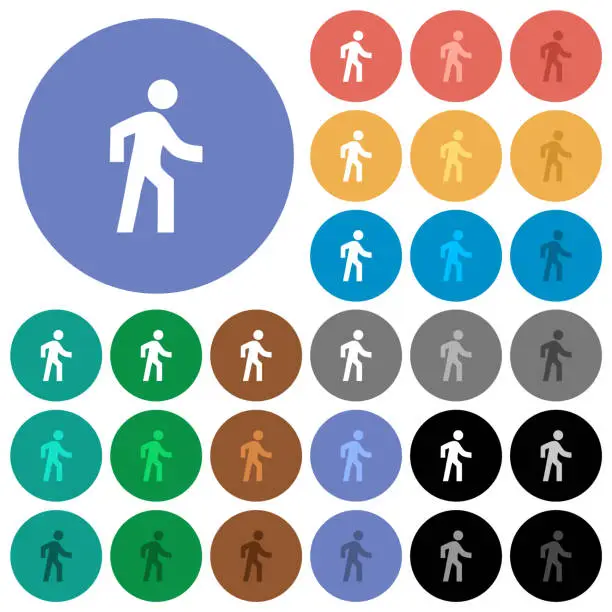 Vector illustration of Man walking right round flat multi colored icons