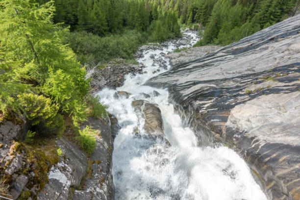 istock Rapid alpine waterfall coming down from the mountain glacier 1184583525