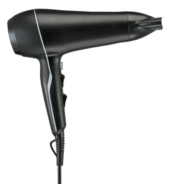 asciugacapelli isolato - hair dryer single object plastic black foto e immagini stock