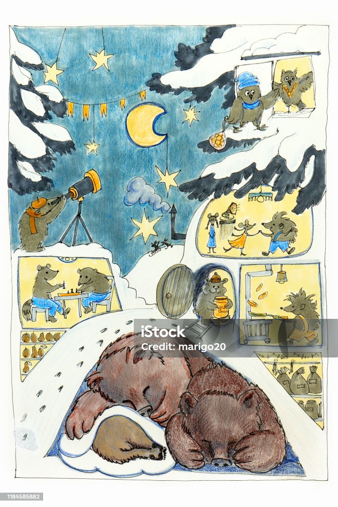 Drawing With Animals In The Forest In Winter At Night Stock Illustration - Download Image Now - iStock Drawing With Animals In The Forest In Winter At Night Stock Illustration - Download Image Now - iStock