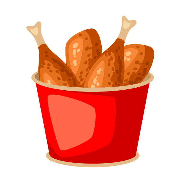 ilustrações de stock, clip art, desenhos animados e ícones de fried chicken in red bucket. fast food snack. - cooked barbecue eating serving