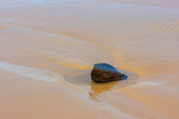 istock Rock on the beach disrupting the waves 1184588749