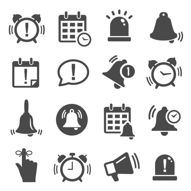 ilustrações de stock, clip art, desenhos animados e ícones de reminder, notification black and white glyph icons set - white personal organizer calendar speech