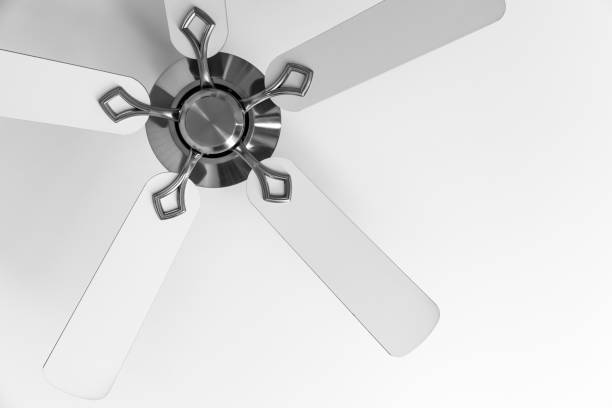 White ceiling fan fragment White ceiling fan fragment, close-up photo ceiling fan stock pictures, royalty-free photos & images