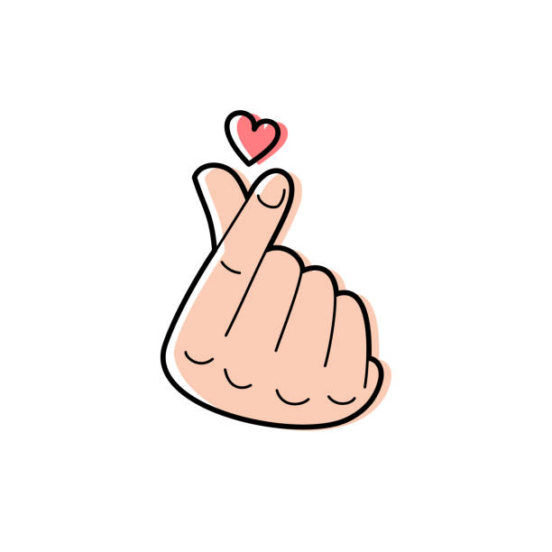 illustrations, cliparts, dessins animés et icônes de signe coréen de coeur. symbole d'amour de doigt.  je t'aime geste de la main. - culture coréenne