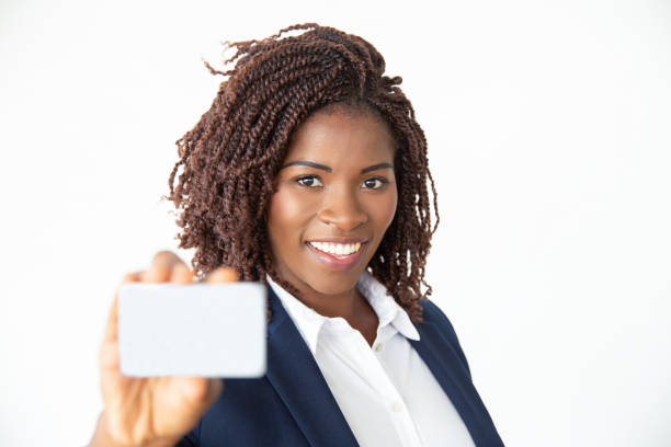 istock Positive smiling professional showing blank card 1184594105