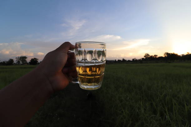 istock brown skin man happily drink beer 1184595642