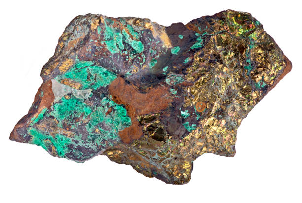 istock pyrite and malachite rock on white 1184596202