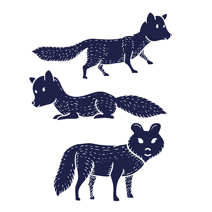 Dogs or Foxex or Wolves Hand Drawn on white background. For wallpaper, fabric print. Vector illustration