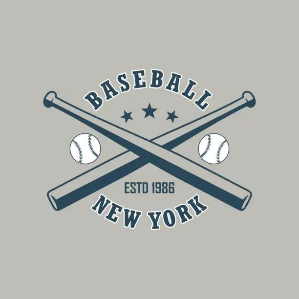 Vector illustration of Baseball bat, ball and text with stars on the background. Vector illustration on a sports theme