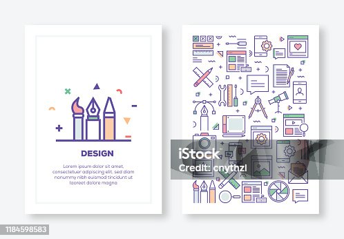 istock Vector Illustrations with Design and Creativity Related Icons for Brochure, Flyer, Cover Book, Annual Report Cover Layout Design Template 1184598583