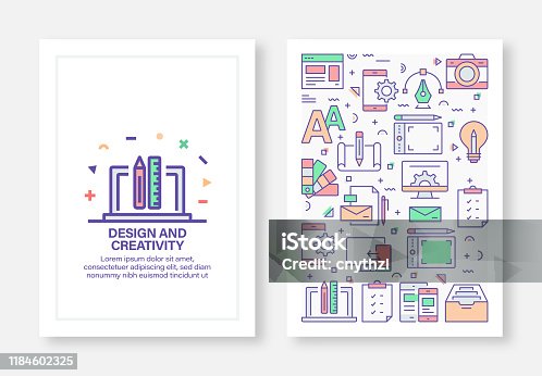 istock Vector Illustrations with Design Thinking Related Icons for Brochure, Flyer, Cover Book, Annual Report Cover Layout Design Template 1184602325