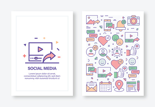 istock Vector Illustrations with Social Media Related Icons for Brochure, Flyer, Cover Book, Annual Report Cover Layout Design Template 1184602592