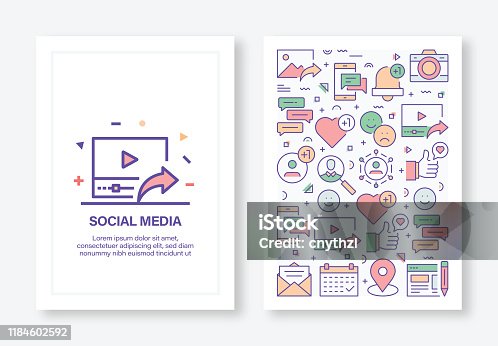 istock Vector Illustrations with Social Media Related Icons for Brochure, Flyer, Cover Book, Annual Report Cover Layout Design Template 1184602592