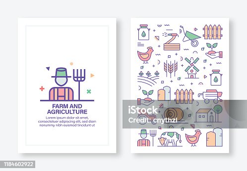 istock Vector Illustrations with Farm and Agriculture Related Icons for Brochure, Flyer, Cover Book, Annual Report Cover Layout Design Template 1184602922