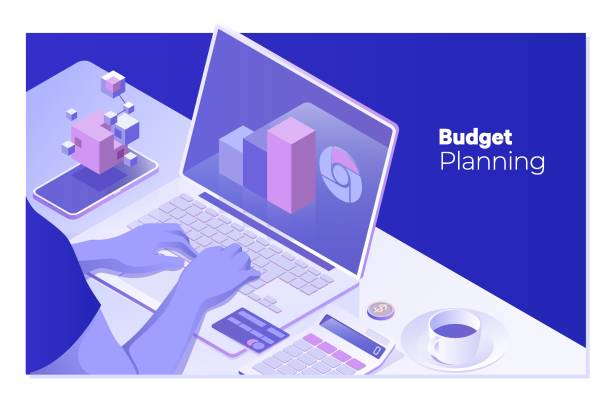 data Budget Capital Finance Economy Investment Money Concept.Flat vector isometric illustration allocate stock illustrations