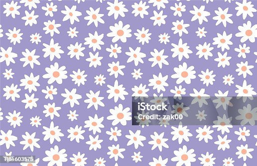 istock Minimal cute hand-painted daisies background vector seamless patters. Spring summer floral print 1184603575