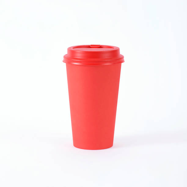 istock Red paper cup of coffee or tea on a white background. Mock up. Front view mockup of empty polystyrene coffee mug. Take away. 1184603594