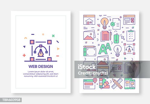 istock Vector Illustrations with Web Design Related Icons for Brochure, Flyer, Cover Book, Annual Report Cover Layout Design Template 1184603958