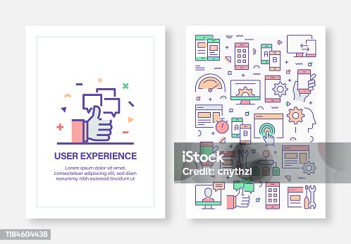 istock Vector Illustrations with User Experience Related Icons for Brochure, Flyer, Cover Book, Annual Report Cover Layout Design Template 1184604438