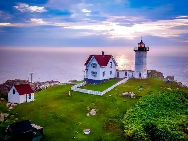 This picture was taken with a drone on a summer day. York Beach, Maine’s Cape Neddick Light House, draws people in from around the world.