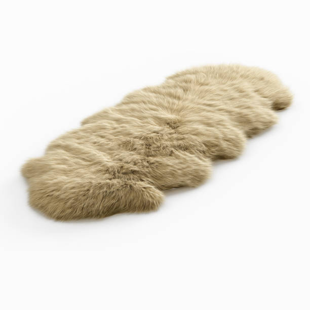 istock Skin of a sheepskin wool decor rug on a white background. 3D rendering 1184605123