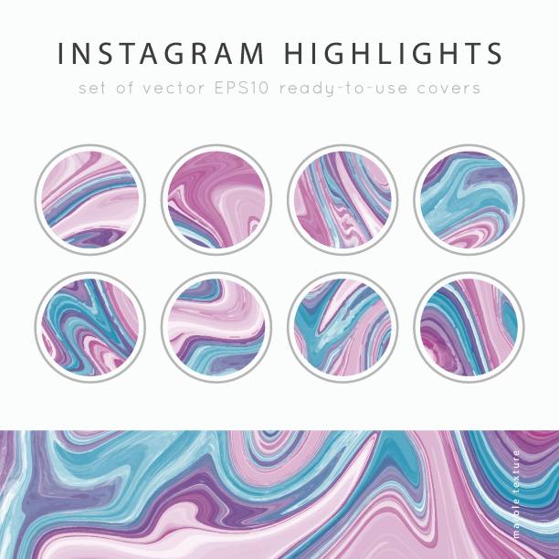 Instagram Highlight covers vector Instagram Highlight covers background templates.Set of marble textures.Use as a backdrop for icons or your design.Vector illustration. Social media mockup.Colors blue, pink, violet cheap duvets stock illustrations