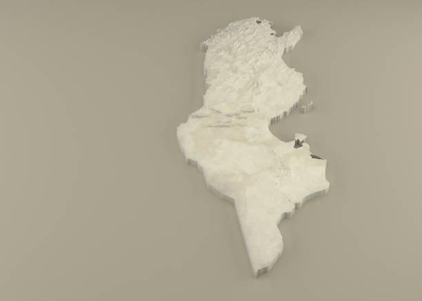 Extruded Marble 3D Map of Tunisia on light background stock photo
