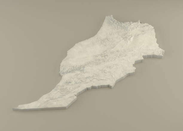 Extruded Marble 3D Map of Morocco on light background stock photo