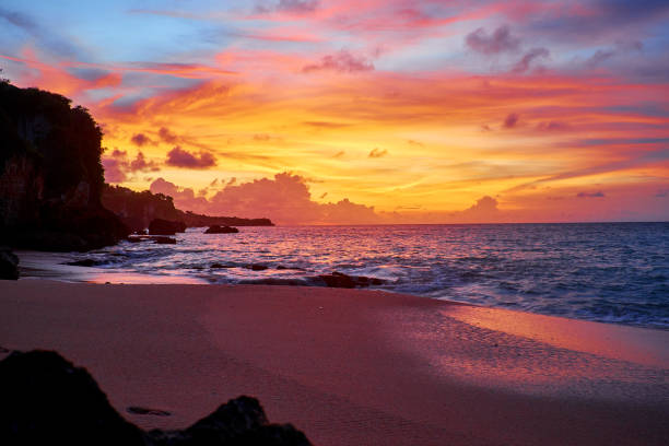 istock Tropical beach at beautiful sunset. Nature background 1184609547