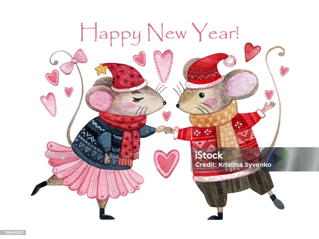 Ilustración de Tarjeta De Navidad Acuarela Con Un Par De Ratones Enamorados Chica Ratón Dibujada A Mano Con Un Suéter Azul Y Tutú De Ballet Rosa Y Un Chico Ratón Con Un Ilustración de Tarjeta De Navidad Acuarela Con Un Par De Ratones Enamorados Chica Ratón Dibujada A Mano Con Un Suéter Azul Y Tutú De Ballet Rosa Y Un Chico Ratón Con Un