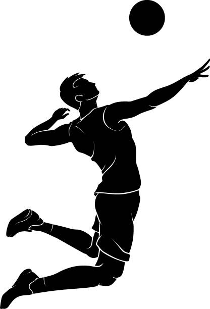 Male Volleyball Mid Air Silhouette Isolated vector illustration of active male playing volleyball team sport male volleyball player stock illustrations
