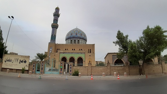 Near Al-Fordus square, Baghdad, Iraq. Written on the sign (17th ramadan mosque)