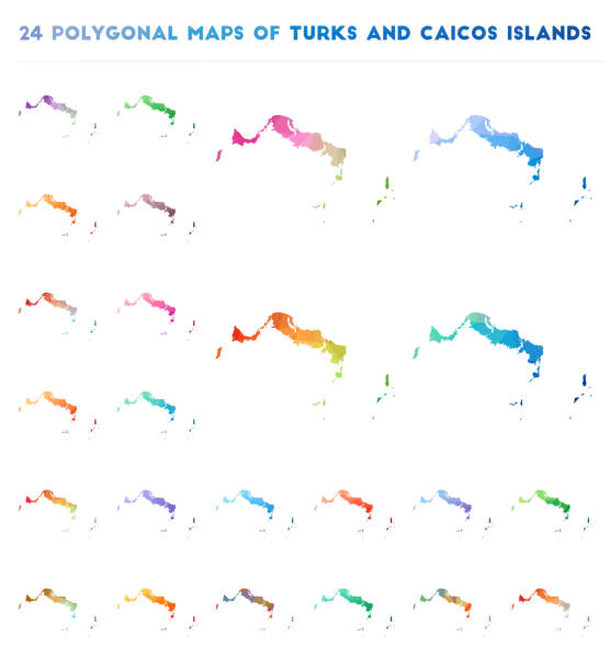 zestaw wektorowych wielokątnych map turks i caicos. - turks and caicos islands caicos islands bahamas island stock illustrations