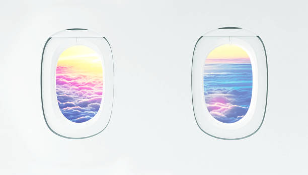istock 3D rendering of View from airplane. Flight window.Vacation destinations. Summer holiday. Aircraft Windows 1184626445