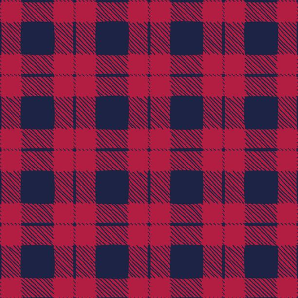 ilustrações de stock, clip art, desenhos animados e ícones de classic hand-drawn blue and red buffalo plaid checks vector seamless pattern - tattersall