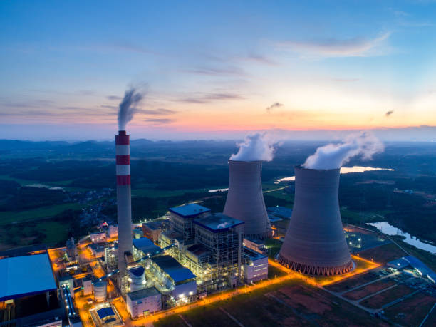 Aerial view of thermal power plant Aerial view of thermal power plant nuclear power station stock pictures, royalty-free photos & images