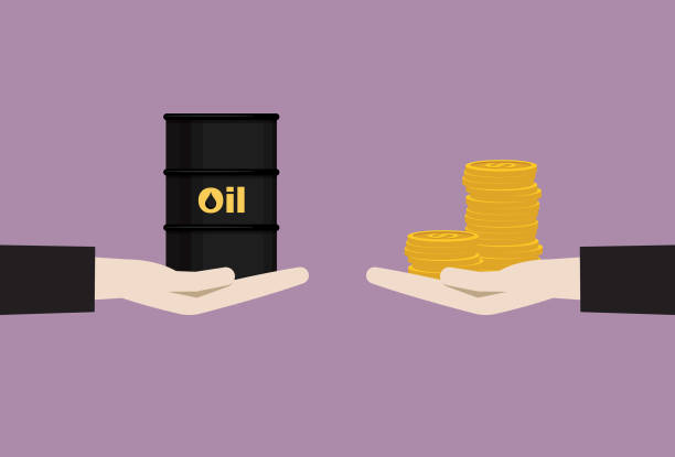 wymiana biznesmenów między ropą naftową a pieniędzmi - opec stock illustrations