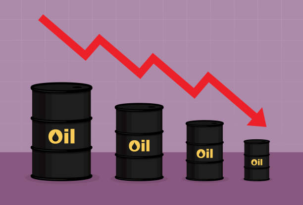 istock Crude oil with a red arrow goes down 1184632969