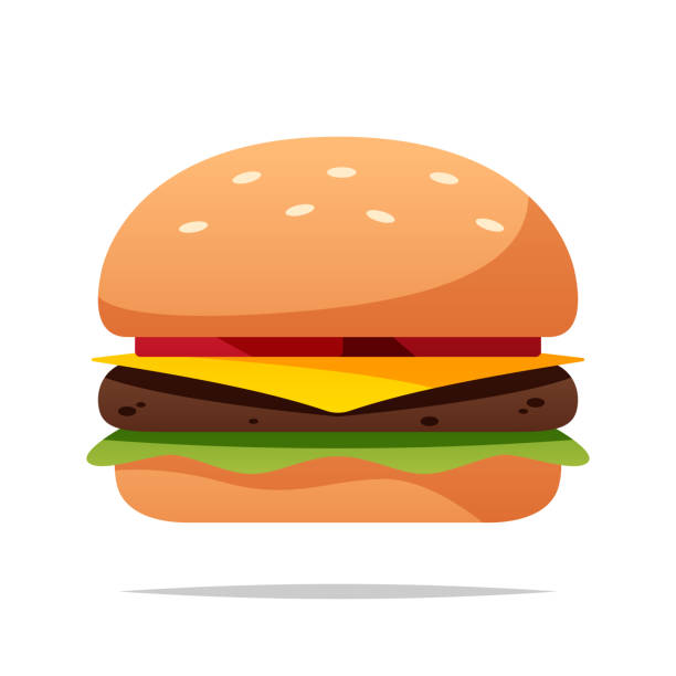 illustrazioni stock, clip art, cartoni animati e icone di tendenza di illustrazione isolata del vettore di hamburger dei cartoni animati - hamburger