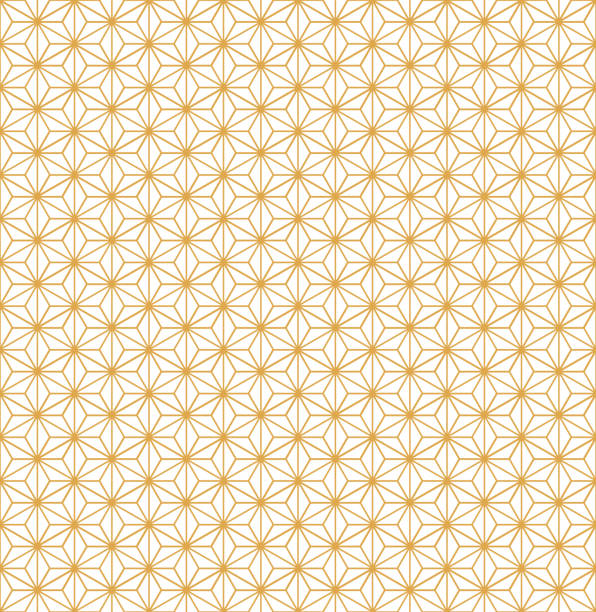 ilustrações de stock, clip art, desenhos animados e ícones de gold asanoha japanese hemp leaves decorative pattern on white background - japan