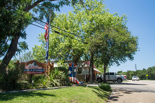New Braunfels, Texas - April 25th 2019: Eagle Mountain shop and an American boot in Gruene Historic District.