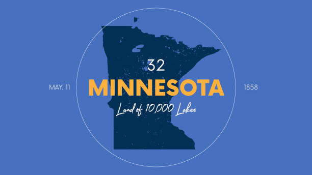 ilustraciones, imágenes clip art, dibujos animados e iconos de stock de 32 de los 50 estados de los estados unidos con un nombre, apodo y fecha admitidos en la unión, mapa detallado de vector minnesota para la impresión de carteles, postales y camisetas - minnesota