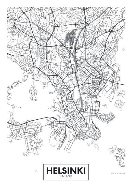 City map Helsinki, travel vector poster design City map Helsinki, travel vector poster design detailed plan of the city, rivers and streets map of helsinki finland stock illustrations