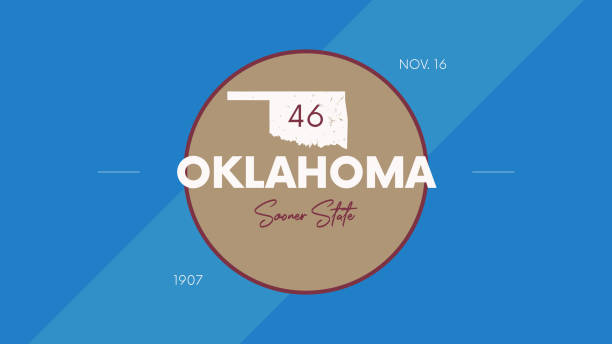 ilustrações de stock, clip art, desenhos animados e ícones de 46 of 50 states of the united states with a name, nickname, and date admitted to the union, detailed vector oklahoma map for printing posters, postcards and t-shirts - oklahoma tulsa map cartography