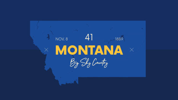 illustrations, cliparts, dessins animés et icônes de 41 des 50 états des états-unis avec un nom, un surnom et une date admis à l'union, detailed vector montana map pour l'impression d'affiches, de cartes postales et de t-shirts - montana
